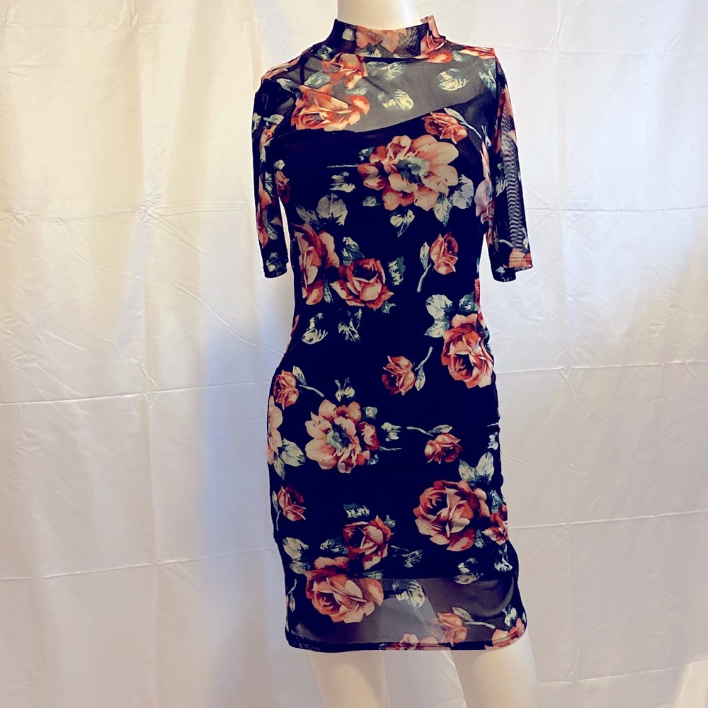 Floral Mesh Mini Dress